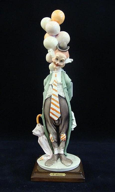 Giuseppi Armani Clown Large Figurine Titled "The Pensive Clown" with Balloons #268E Capodimonte Statue Giuseppi Armani Clown Large Figurine Titled "The Pensive Clown" with Balloons #268E Capodimonte Statue