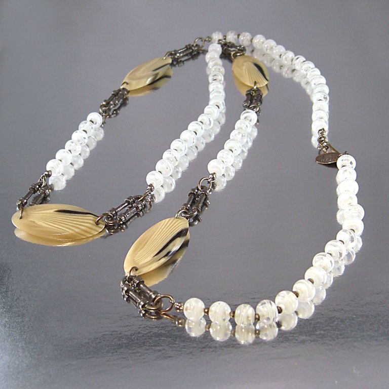 MIRIAM HASKELL Lucite Disks and Art Glass Beads Necklace MIRIAM HASKELL Lucite Disks and Art Glass Beads Necklace