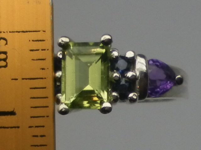 Vintage Peridot, Sapphire & Amethyst Silver Ring; FREE SIZING Vintage Peridot, Sapphire & Amethyst Silver Ring; FREE SIZING