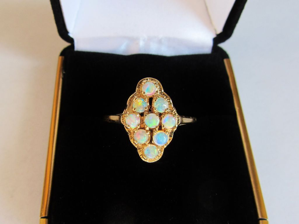 Impressive Vintage Multi-Opal 10K Navette Ring Impressive Vintage Multi-Opal 10K Navette Ring