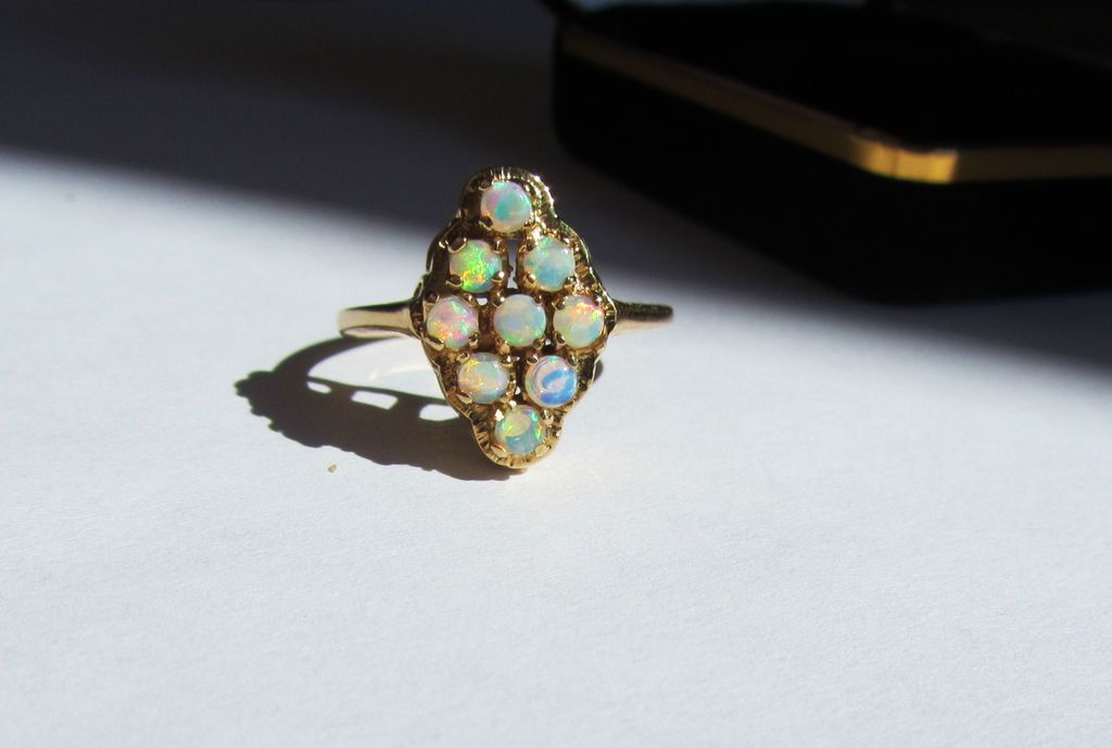 Impressive Vintage Multi-Opal 10K Navette Ring Impressive Vintage Multi-Opal 10K Navette Ring