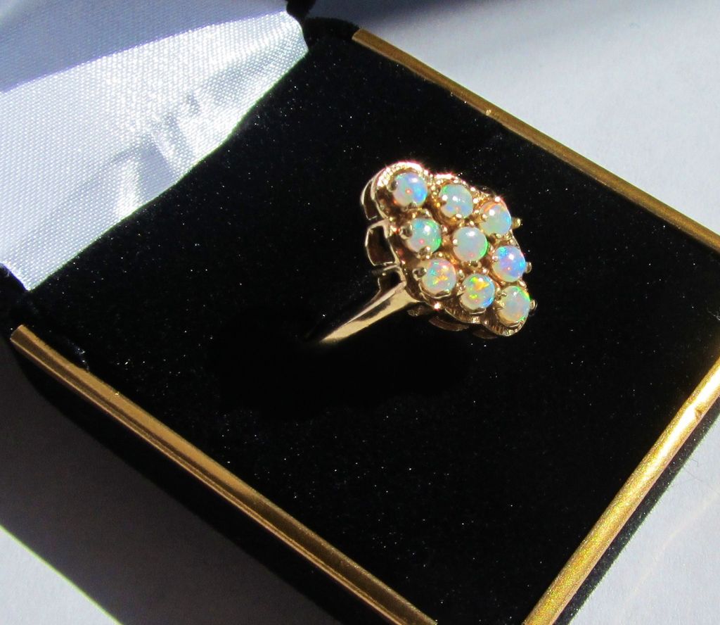 Impressive Vintage Multi-Opal 10K Navette Ring Impressive Vintage Multi-Opal 10K Navette Ring