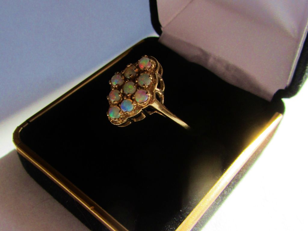 Impressive Vintage Multi-Opal 10K Navette Ring Impressive Vintage Multi-Opal 10K Navette Ring