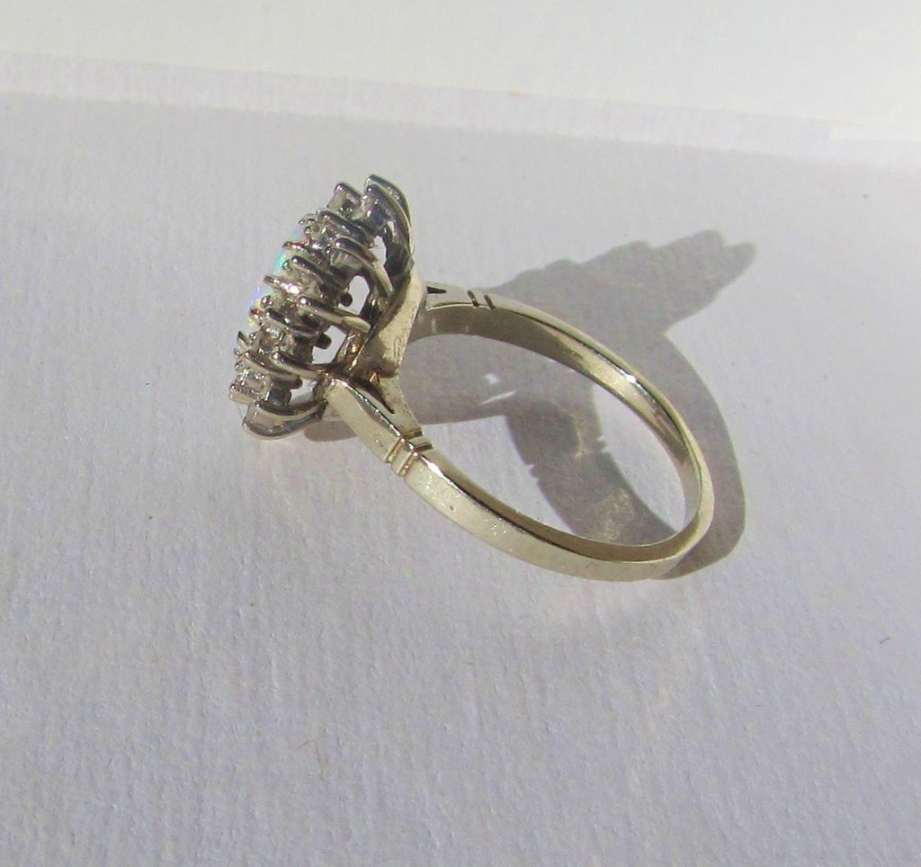 Stunning Deco Era Opal & Single Cut Diamond 14k White Gold Ring Stunning Deco Era Opal & Single Cut Diamond 14k White Gold Ring