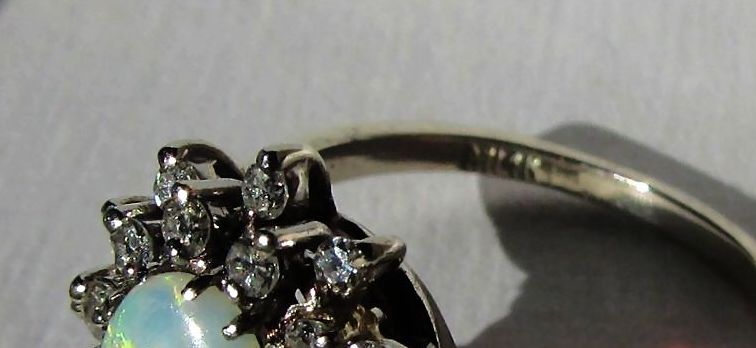 Stunning Deco Era Opal & Single Cut Diamond 14k White Gold Ring Stunning Deco Era Opal & Single Cut Diamond 14k White Gold Ring