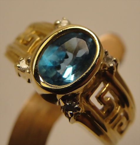 14K Blue Topaz in Greek Key Ring 14K Blue Topaz in Greek Key Ring