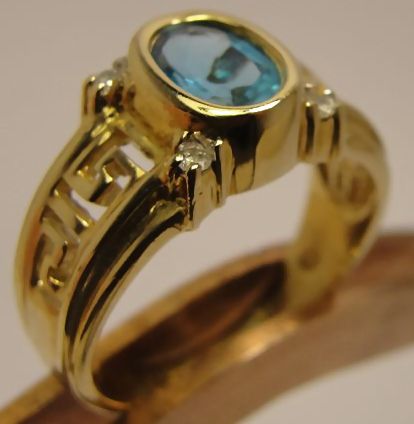 14K Blue Topaz in Greek Key Ring 14K Blue Topaz in Greek Key Ring