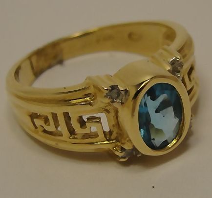 14K Blue Topaz in Greek Key Ring 14K Blue Topaz in Greek Key Ring