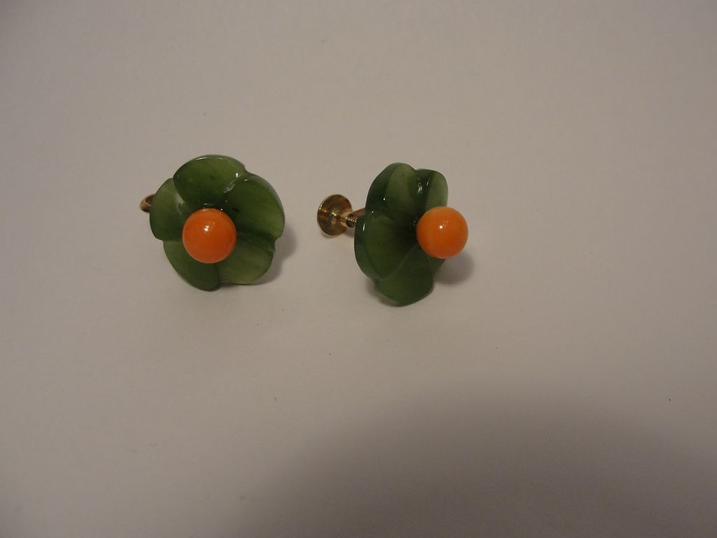 Jade and Coral 14K Earrings Jade and Coral 14K Earrings