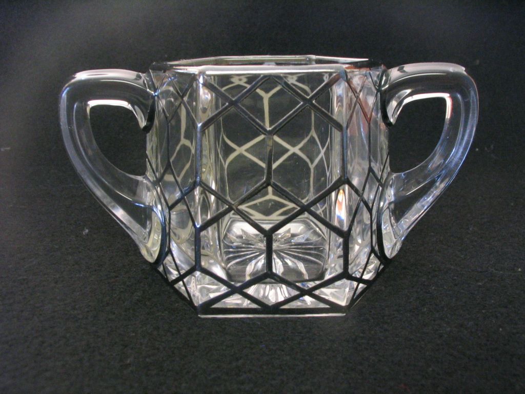 Heisey Flat Panel Sugar with Silver Overlay Heisey Flat Panel Sugar with Silver Overlay