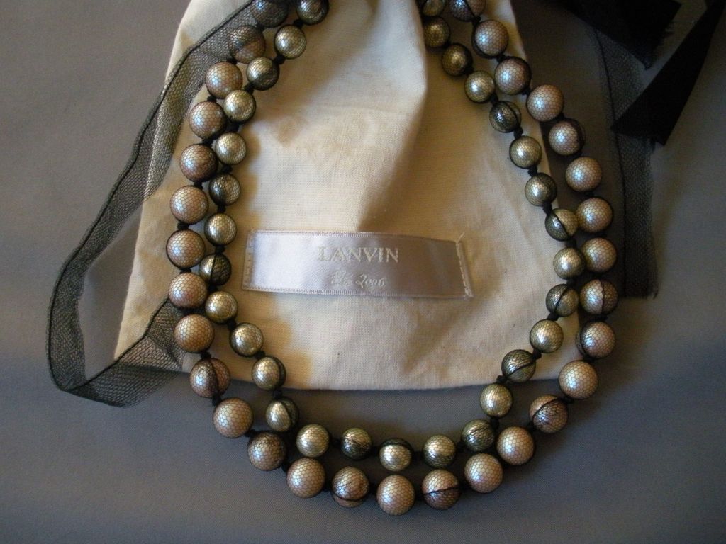 Lanvin Tulle Covered Simulated Pearl Necklace Two Strands Gorgeous Lanvin Tulle Covered Simulated Pearl Necklace Two Strands Gorgeous