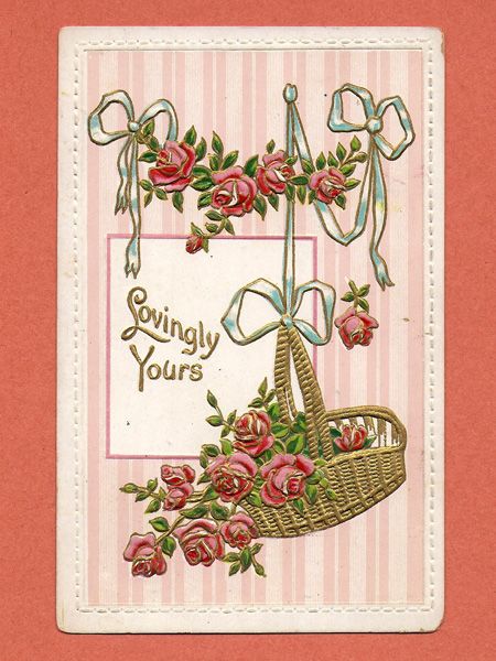 Vintage Postcard with Basket of Roses Vintage Postcard with Basket of Roses
