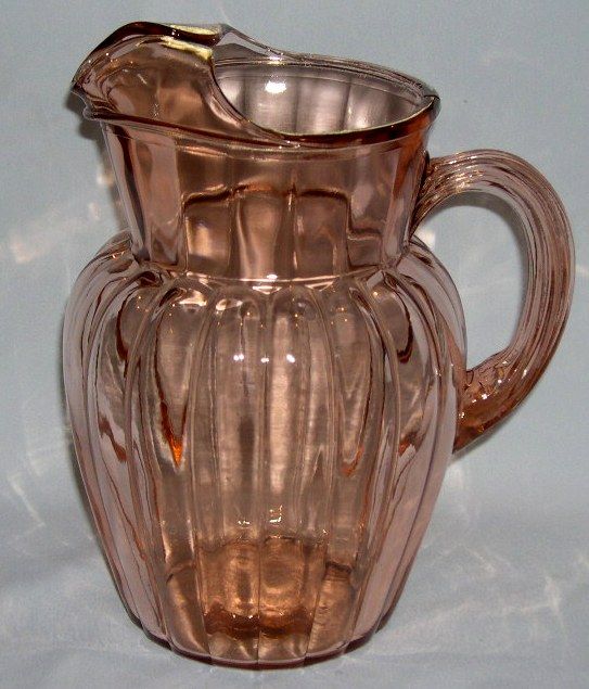 Pillar Optic Pink Depression Glass Pitcher w/ Ice Lip Pillar Optic Pink Depression Glass Pitcher w/ Ice Lip