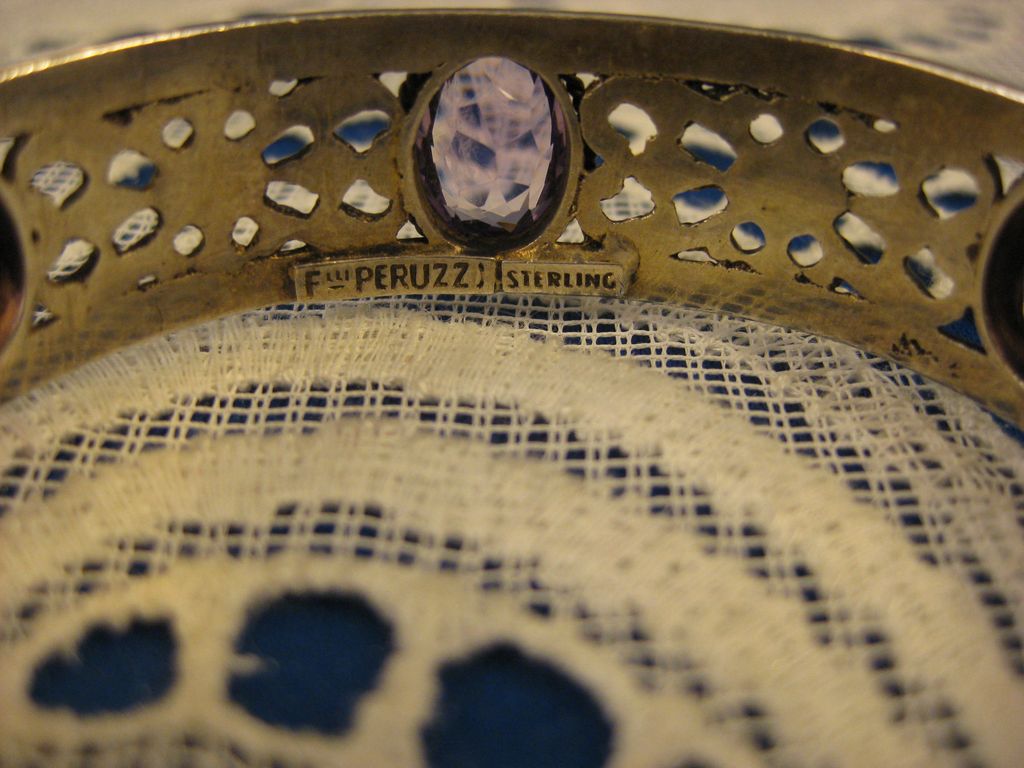 Signed Peruzzi ~ Amethyst Stone Bracelet ~ Sterling Silver Bangle Signed Peruzzi ~ Amethyst Stone Bracelet ~ Sterling Silver Bangle