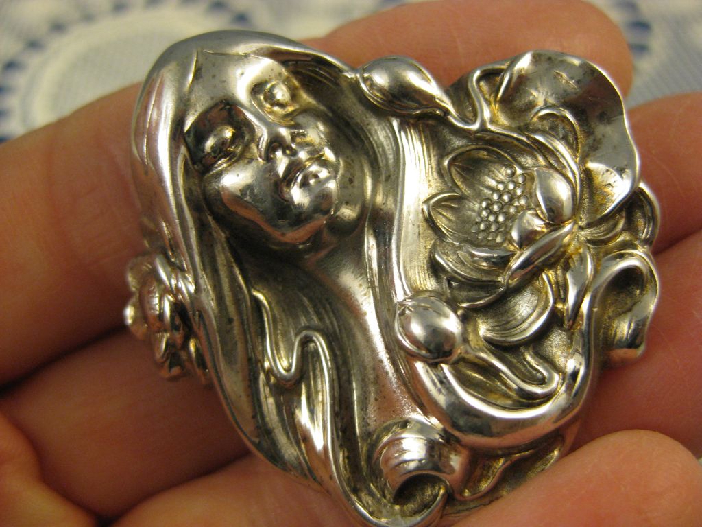 Sterling Art Nouveau ~ Water Lily Maiden Brooch ~ Silver Pin Sterling Art Nouveau ~ Water Lily Maiden Brooch ~ Silver Pin