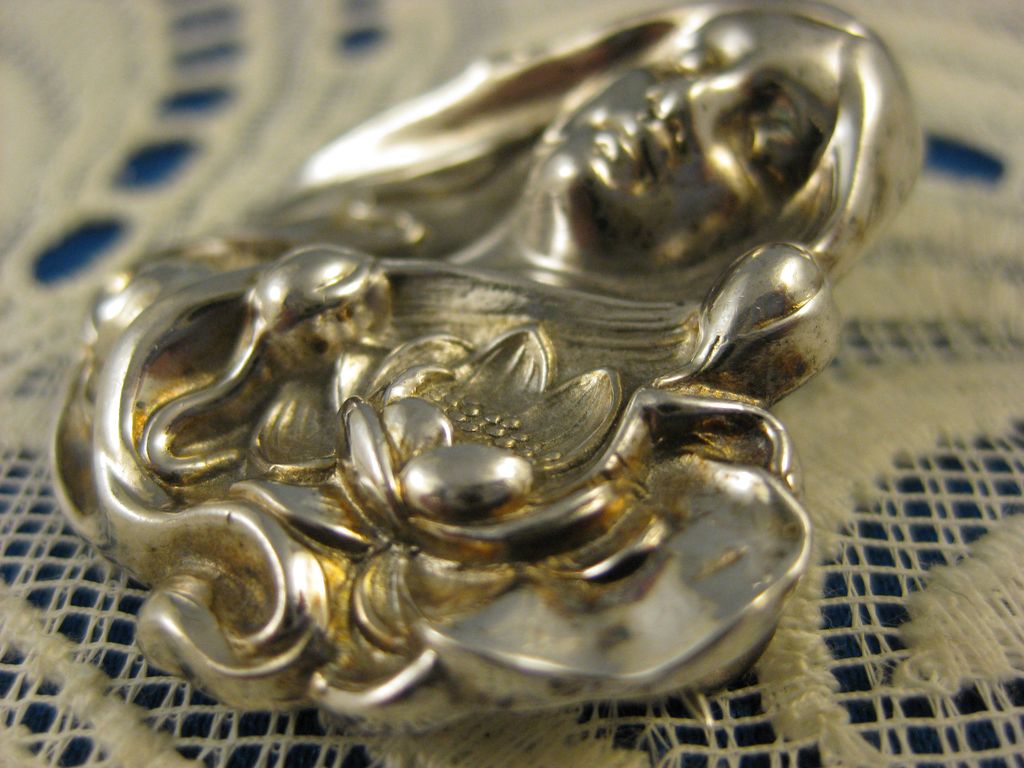 Sterling Art Nouveau ~ Water Lily Maiden Brooch ~ Silver Pin Sterling Art Nouveau ~ Water Lily Maiden Brooch ~ Silver Pin