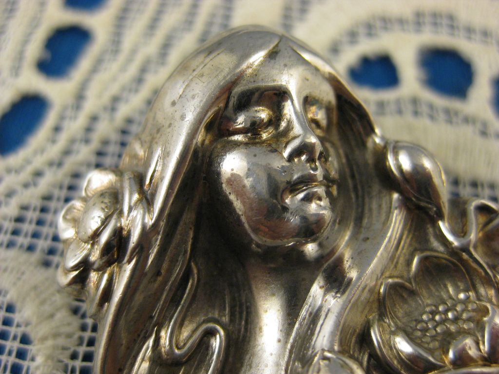 Sterling Art Nouveau ~ Water Lily Maiden Brooch ~ Silver Pin Sterling Art Nouveau ~ Water Lily Maiden Brooch ~ Silver Pin