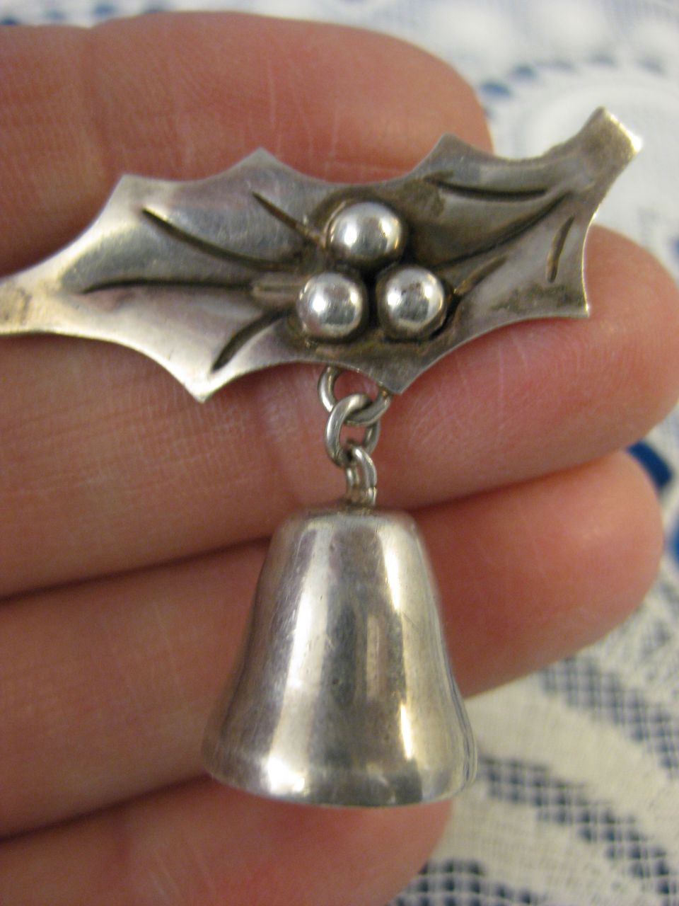 Damaso Gallegos ~ Silver Bell & Holly Brooch ~ Taxco Sterling Pin Damaso Gallegos ~ Silver Bell & Holly Brooch ~ Taxco Sterling Pin