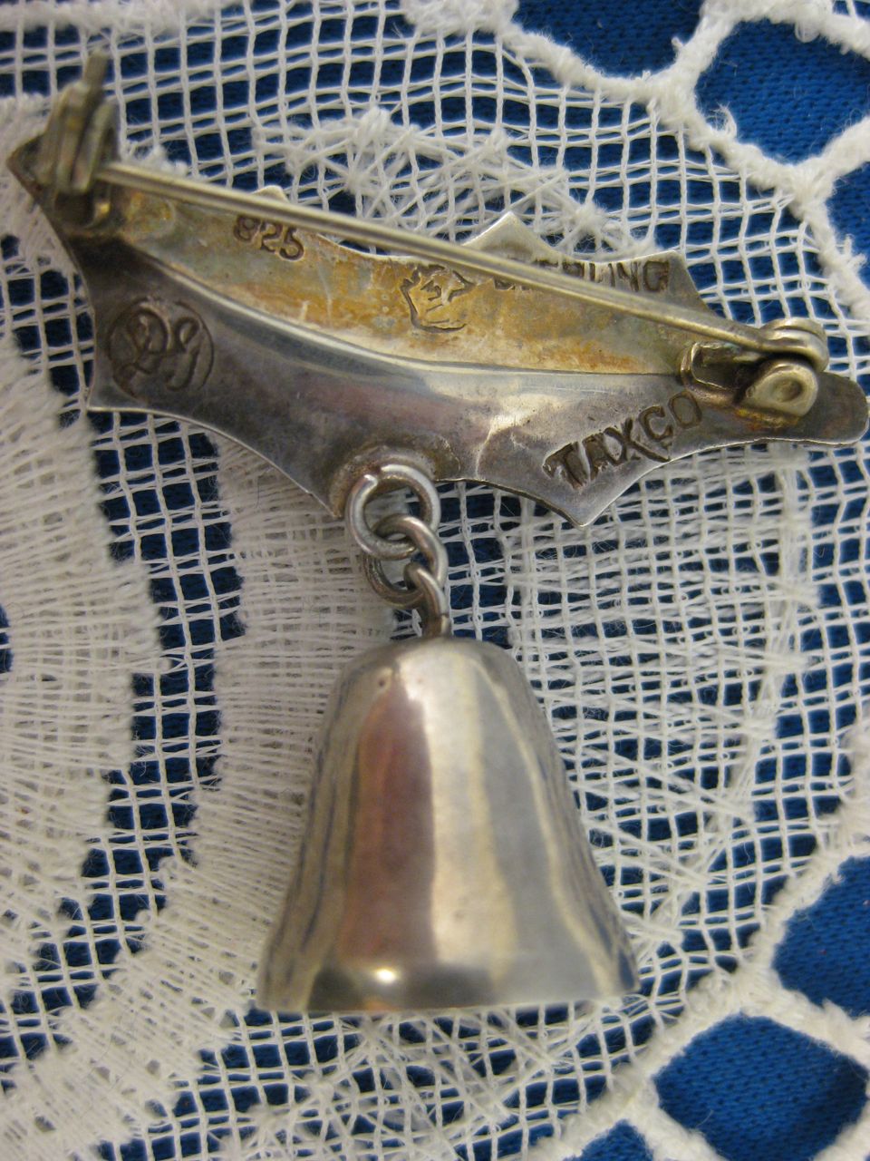 Damaso Gallegos ~ Silver Bell & Holly Brooch ~ Taxco Sterling Pin Damaso Gallegos ~ Silver Bell & Holly Brooch ~ Taxco Sterling Pin