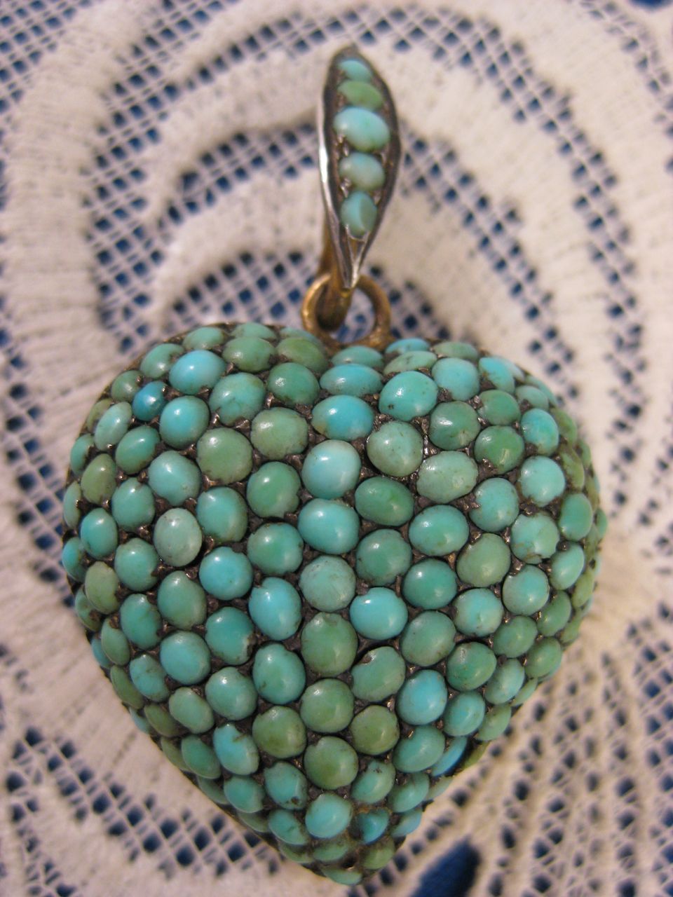 Victorian Antique ~ Pave Turquoise Puffy Heart Pendant ~ Sterling Silver Hair Locket Victorian Antique ~ Pave Turquoise Puffy Heart Pendant ~ Sterling Silver Hair Locket
