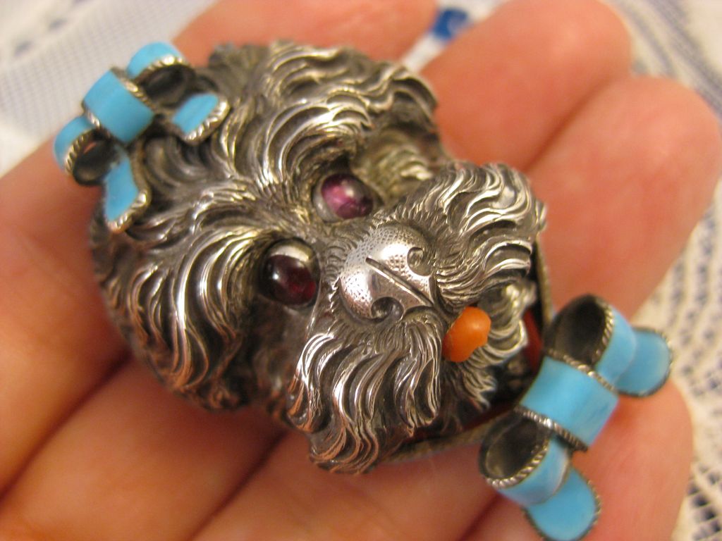 Victorian Sterling ~ Enamel Dog Brooch ~ French Silver Antique Pin ~ A Charmer! Victorian Sterling ~ Enamel Dog Brooch ~ French Silver Antique Pin ~ A Charmer!