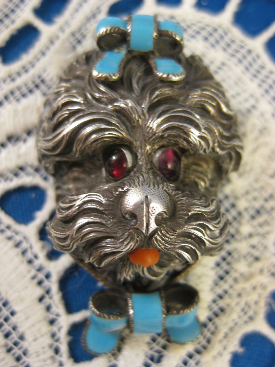 Victorian Sterling ~ Enamel Dog Brooch ~ French Silver Antique Pin ~ A Charmer! Victorian Sterling ~ Enamel Dog Brooch ~ French Silver Antique Pin ~ A Charmer!