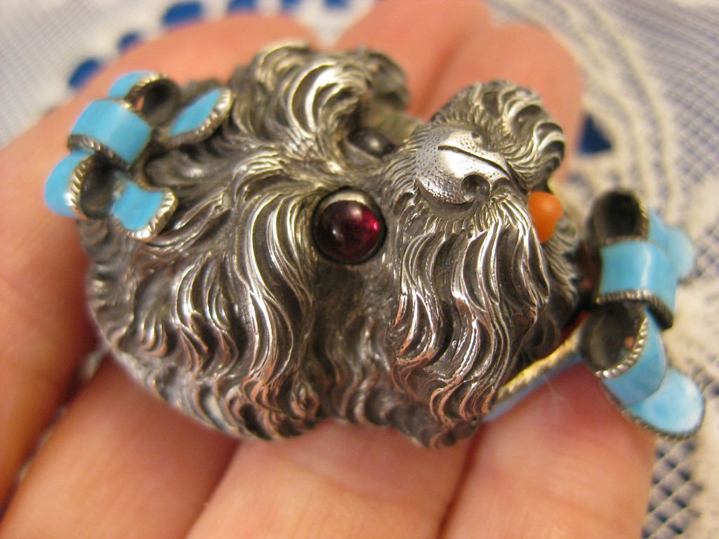Victorian Sterling ~ Enamel Dog Brooch ~ French Silver Antique Pin ~ A Charmer! Victorian Sterling ~ Enamel Dog Brooch ~ French Silver Antique Pin ~ A Charmer!