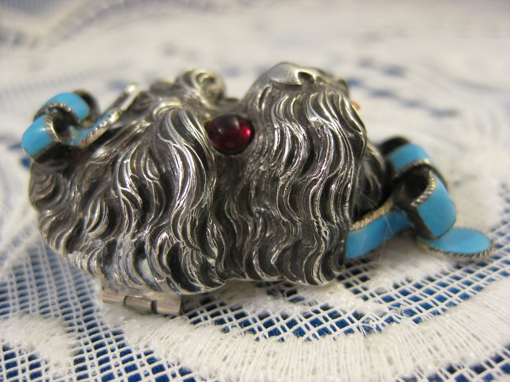 Victorian Sterling ~ Enamel Dog Brooch ~ French Silver Antique Pin ~ A Charmer! Victorian Sterling ~ Enamel Dog Brooch ~ French Silver Antique Pin ~ A Charmer!