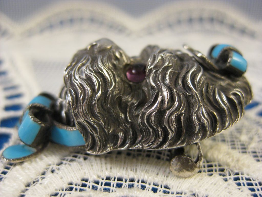 Victorian Sterling ~ Enamel Dog Brooch ~ French Silver Antique Pin ~ A Charmer! Victorian Sterling ~ Enamel Dog Brooch ~ French Silver Antique Pin ~ A Charmer!