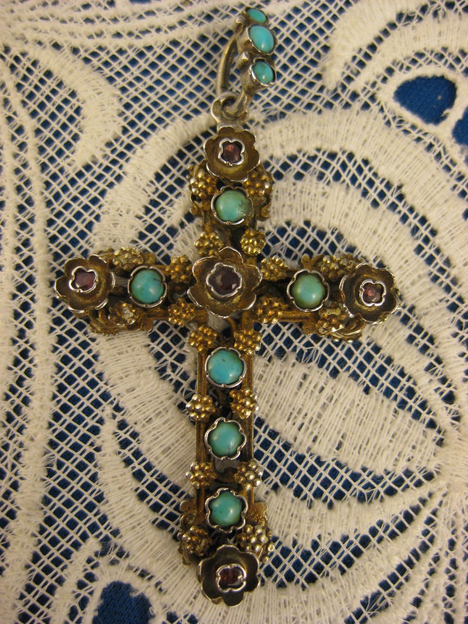 Antique Silver ~ Austro Hungarian Jeweled Cross Pendant ~ Austrian Turquoise & Garnets Antique Silver ~ Austro Hungarian Jeweled Cross Pendant ~ Austrian Turquoise & Garnets