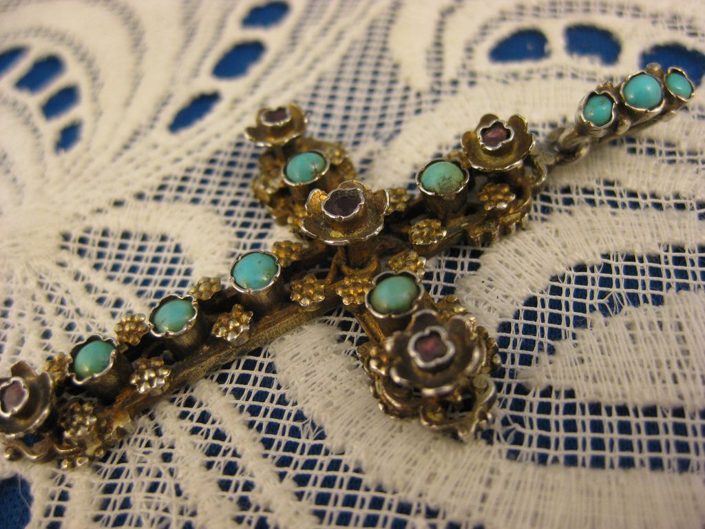 Antique Silver ~ Austro Hungarian Jeweled Cross Pendant ~ Austrian Turquoise & Garnets Antique Silver ~ Austro Hungarian Jeweled Cross Pendant ~ Austrian Turquoise & Garnets