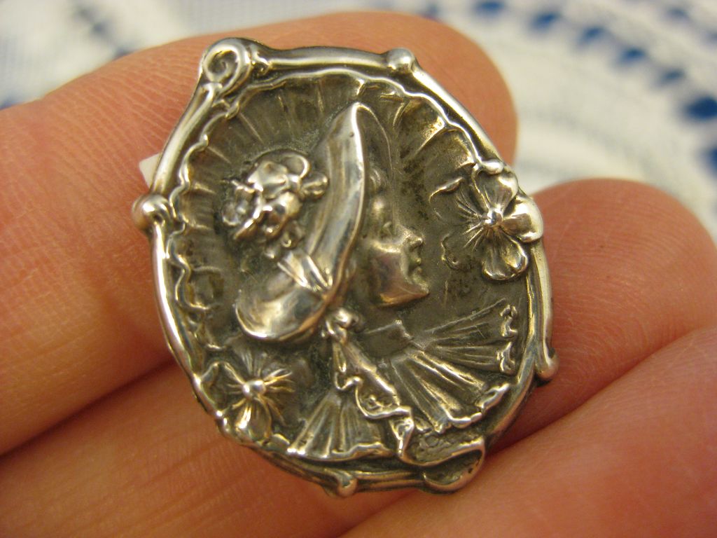 Sterling Art Nouveau ~ Lady in Bonnet Pin ~ Silver Brooch #2 Sterling Art Nouveau ~ Lady in Bonnet Pin ~ Silver Brooch #2
