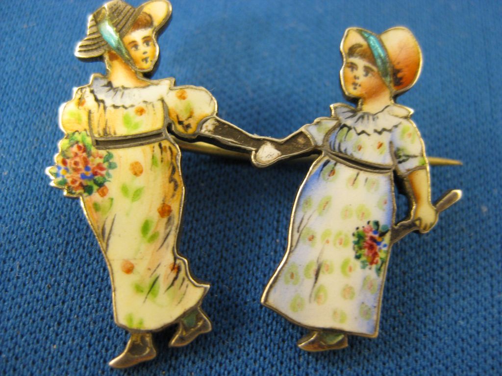 Antique Enamel ~ Victorian Girl Pin ~ French Depose 900 Silver Brooch Antique Enamel ~ Victorian Girl Pin ~ French Depose 900 Silver Brooch