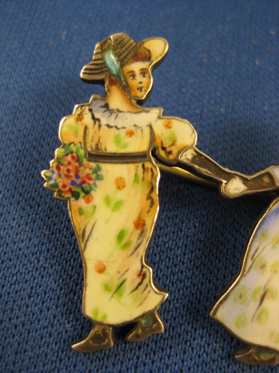 Antique Enamel ~ Victorian Girl Pin ~ French Depose 900 Silver Brooch Antique Enamel ~ Victorian Girl Pin ~ French Depose 900 Silver Brooch