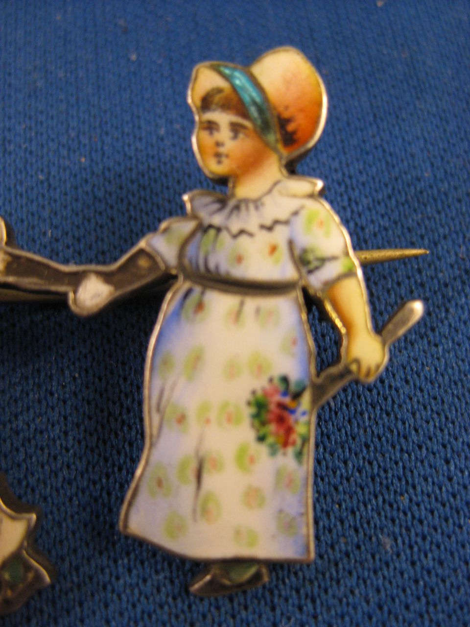 Antique Enamel ~ Victorian Girl Pin ~ French Depose 900 Silver Brooch Antique Enamel ~ Victorian Girl Pin ~ French Depose 900 Silver Brooch