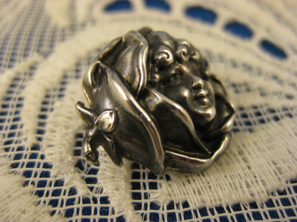 Sterling ~ Peek A Boo Child Pin ~ Silver Art Nouveau Brooch Sterling ~ Peek A Boo Child Pin ~ Silver Art Nouveau Brooch