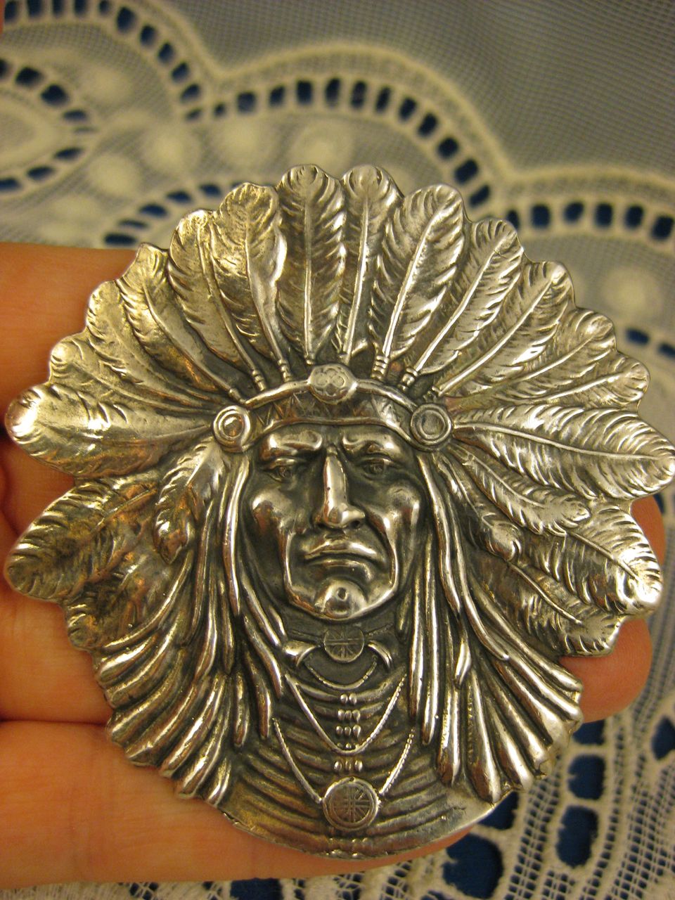 Sterling ~ Unger Indian Chief Brooch ~ Art Nouveau Pin Sterling ~ Unger Indian Chief Brooch ~ Art Nouveau Pin