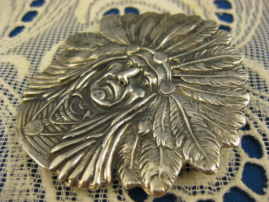 Sterling ~ Unger Indian Chief Brooch ~ Art Nouveau Pin Sterling ~ Unger Indian Chief Brooch ~ Art Nouveau Pin