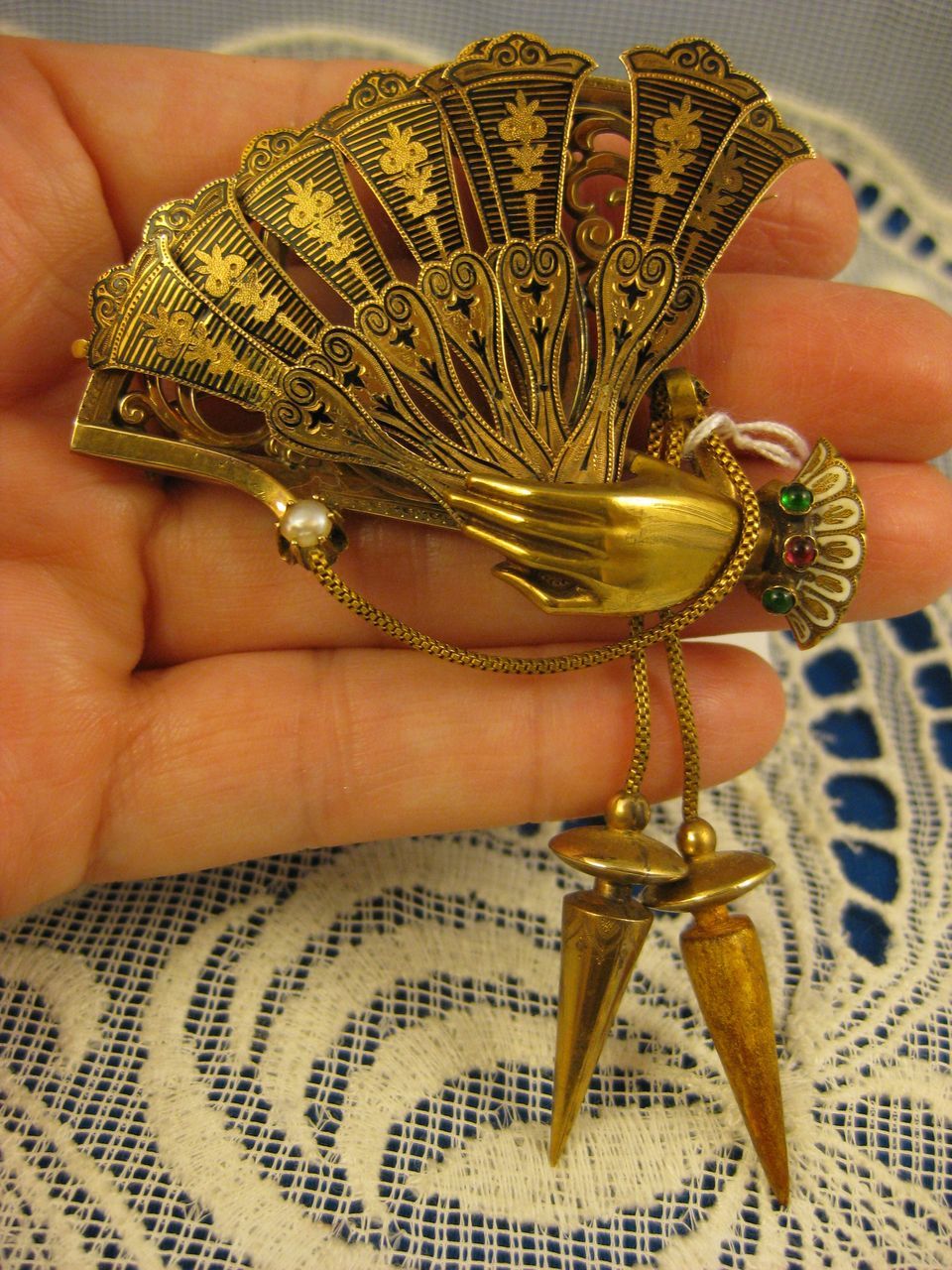 Victorian Brooch ~ 18K Gold Fan Hair Locket ~ D'Epergne Enamel Pin Victorian Brooch ~ 18K Gold Fan Hair Locket ~ D'Epergne Enamel Pin