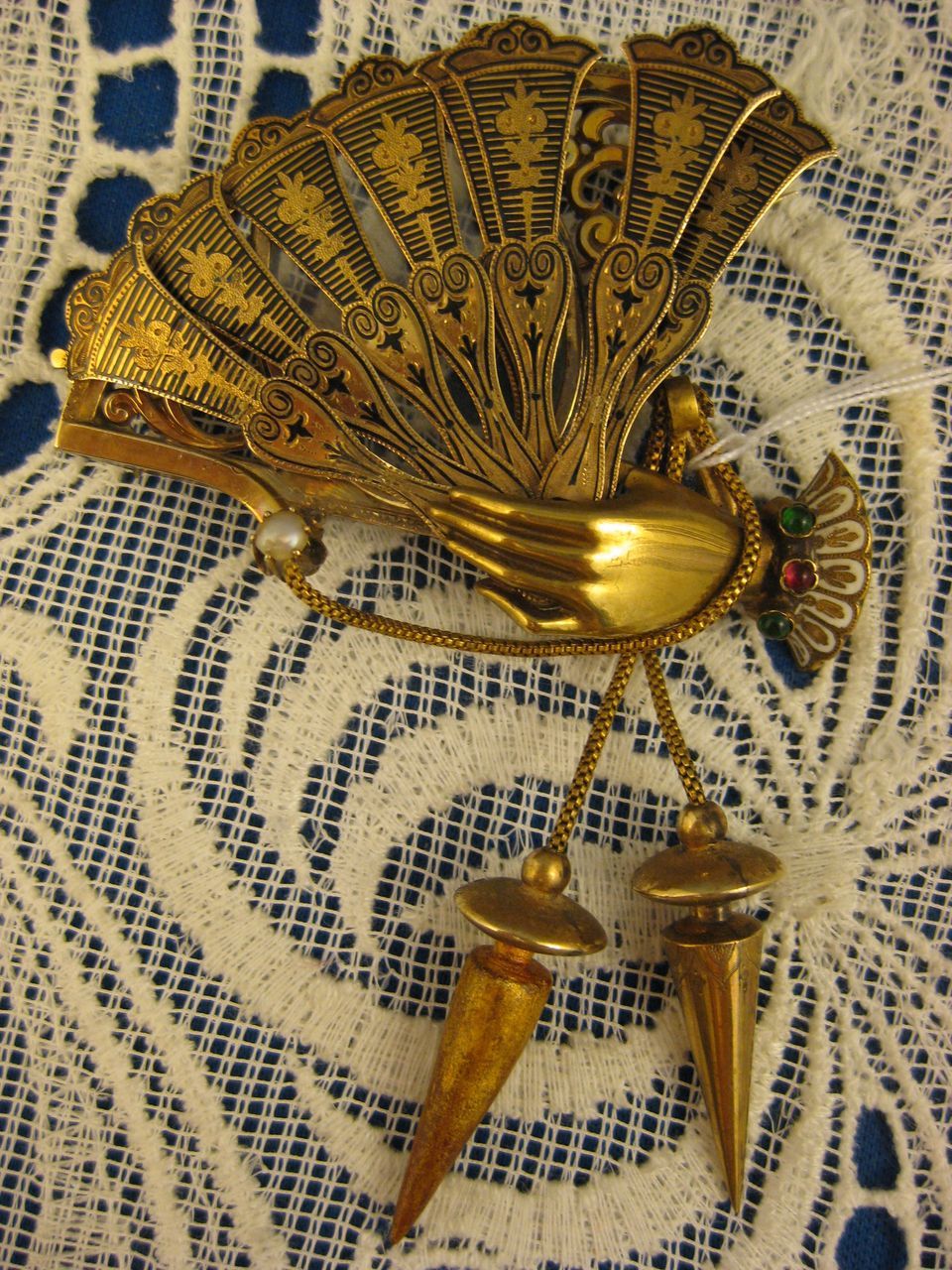Victorian Brooch ~ 18K Gold Fan Hair Locket ~ D'Epergne Enamel Pin Victorian Brooch ~ 18K Gold Fan Hair Locket ~ D'Epergne Enamel Pin