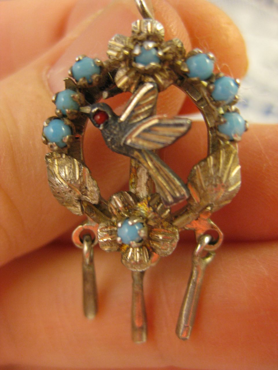 Victorian ~ Turquoise & Coral Bird Earrings~ Gold & Silver with Dangles Victorian ~ Turquoise & Coral Bird Earrings~ Gold & Silver with Dangles