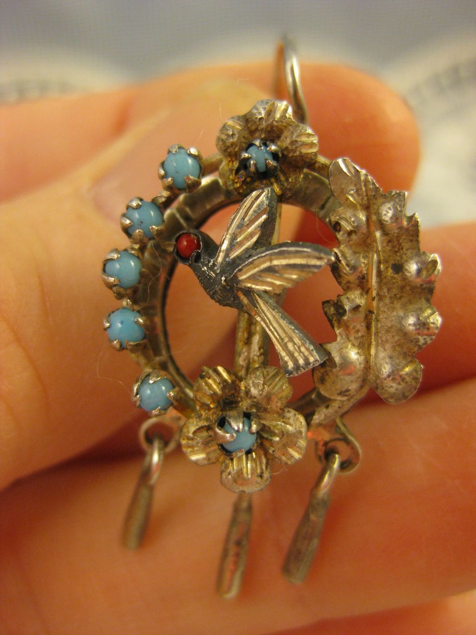 Victorian ~ Turquoise & Coral Bird Earrings~ Gold & Silver with Dangles Victorian ~ Turquoise & Coral Bird Earrings~ Gold & Silver with Dangles