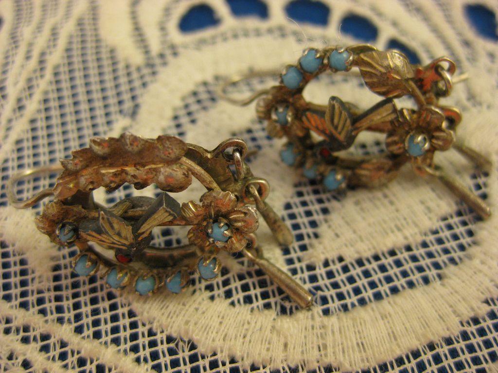 Victorian ~ Turquoise & Coral Bird Earrings~ Gold & Silver with Dangles Victorian ~ Turquoise & Coral Bird Earrings~ Gold & Silver with Dangles