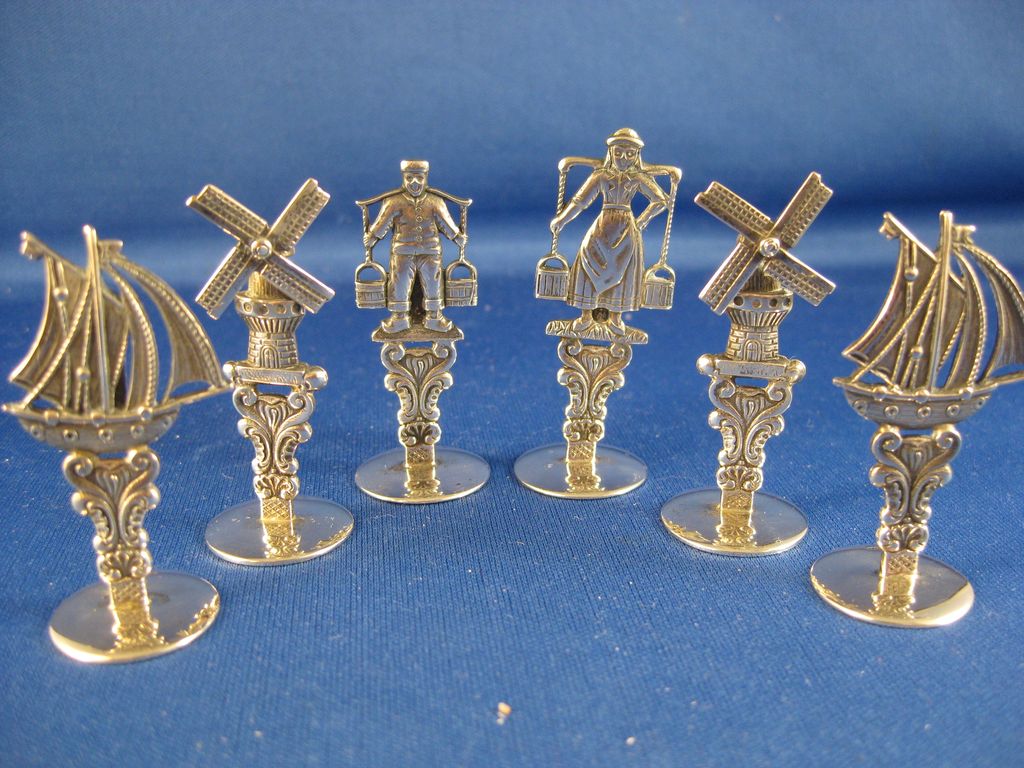 830 Dutch Silver ~ Windmill, Ship, Man & Woman Place Card Holders ~ Set of 6 830 Dutch Silver ~ Windmill, Ship, Man & Woman Place Card Holders ~ Set of 6