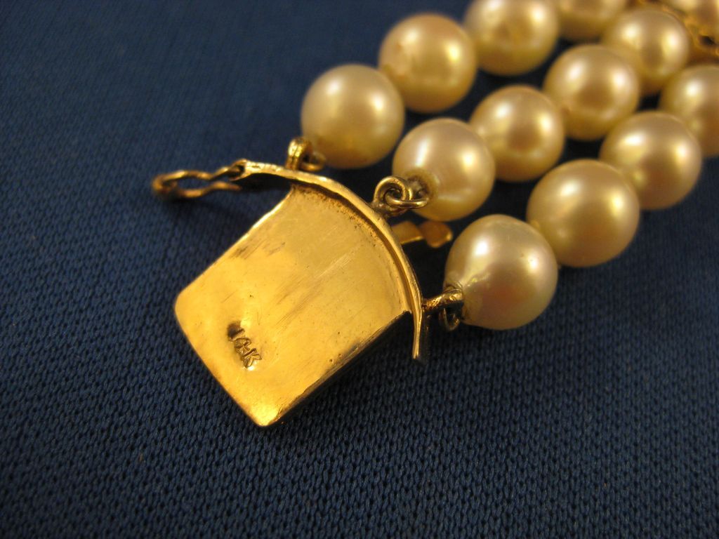 14K Gold ~ Pearl & Amethyst Bracelet ~ Multi Strand Pearls 14K Gold ~ Pearl & Amethyst Bracelet ~ Multi Strand Pearls