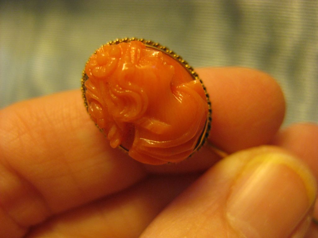 10K Gold ~ Carved Cameo Coral Stick Pin ~ Victorian Stickpin 10K Gold ~ Carved Cameo Coral Stick Pin ~ Victorian Stickpin