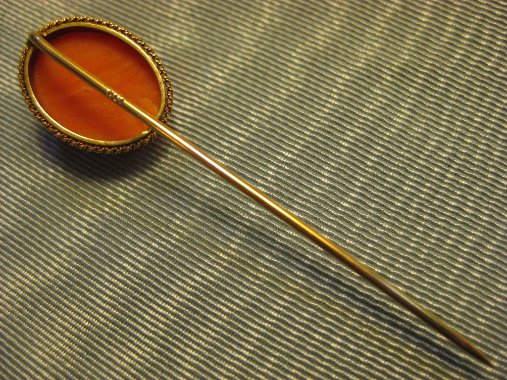 10K Gold ~ Carved Cameo Coral Stick Pin ~ Victorian Stickpin 10K Gold ~ Carved Cameo Coral Stick Pin ~ Victorian Stickpin
