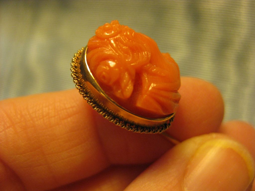 10K Gold ~ Carved Cameo Coral Stick Pin ~ Victorian Stickpin 10K Gold ~ Carved Cameo Coral Stick Pin ~ Victorian Stickpin