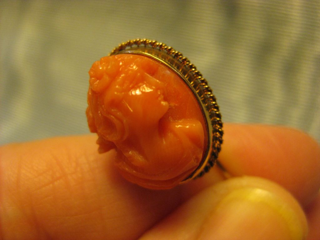 10K Gold ~ Carved Cameo Coral Stick Pin ~ Victorian Stickpin 10K Gold ~ Carved Cameo Coral Stick Pin ~ Victorian Stickpin