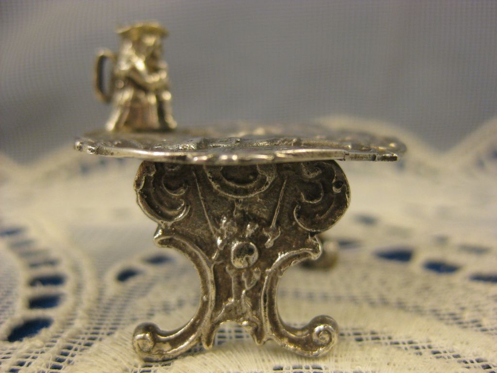 Antique Dutch Sterling ~ Miniature Table with Cat & Stein ~ Embossed Top Antique Dutch Sterling ~ Miniature Table with Cat & Stein ~ Embossed Top